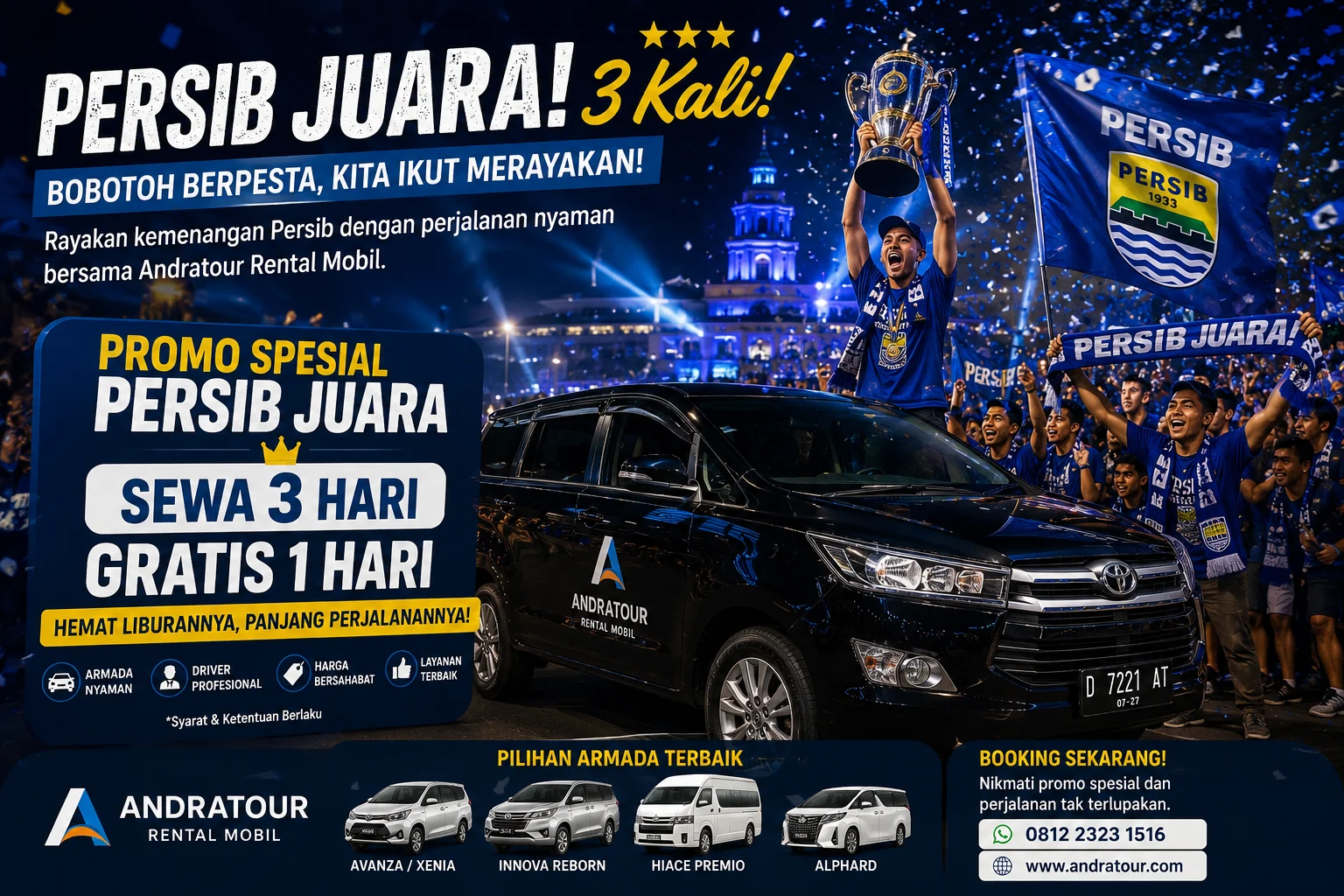 promo sewa mobil persib juara